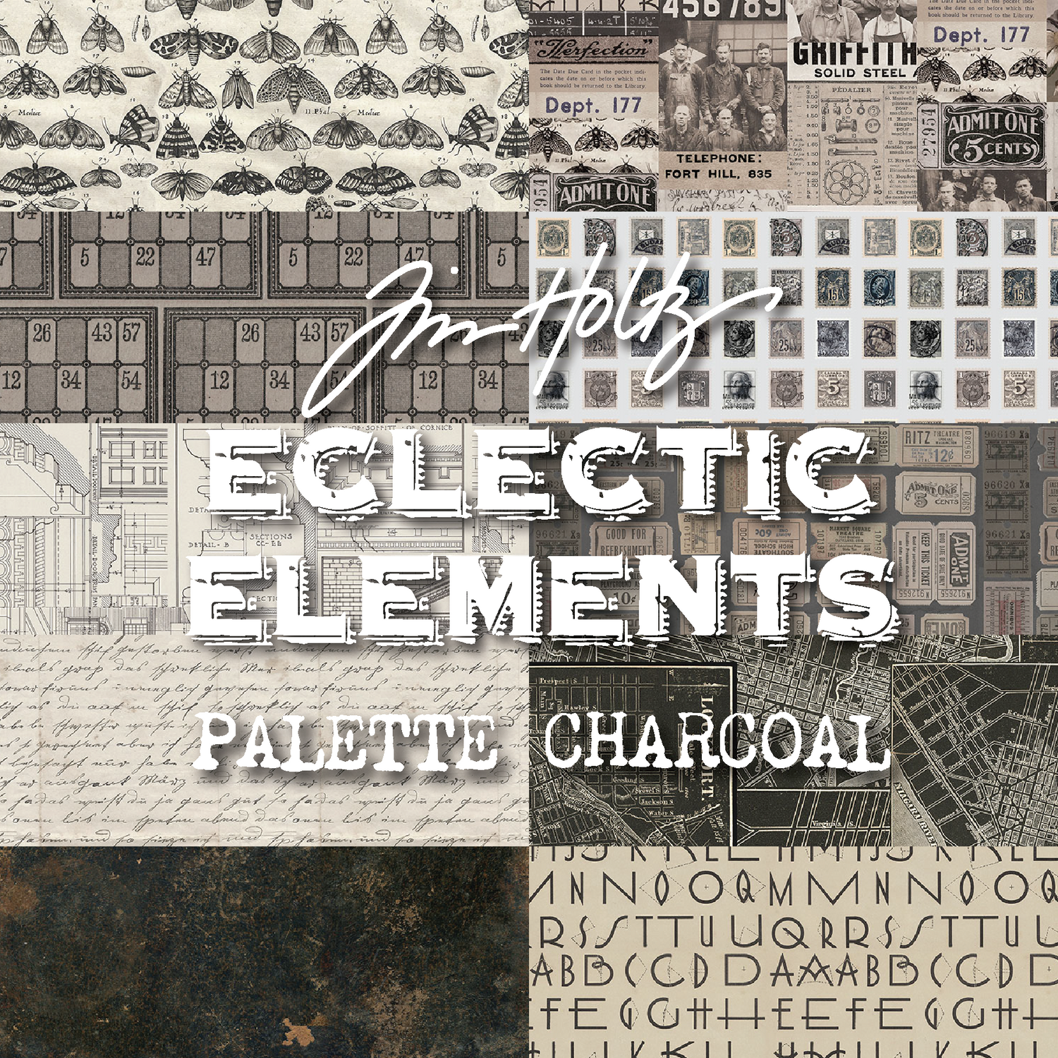 Eclectic Elements Palette Charcoal by Tim Holtz with FreeSpirit Fabrics