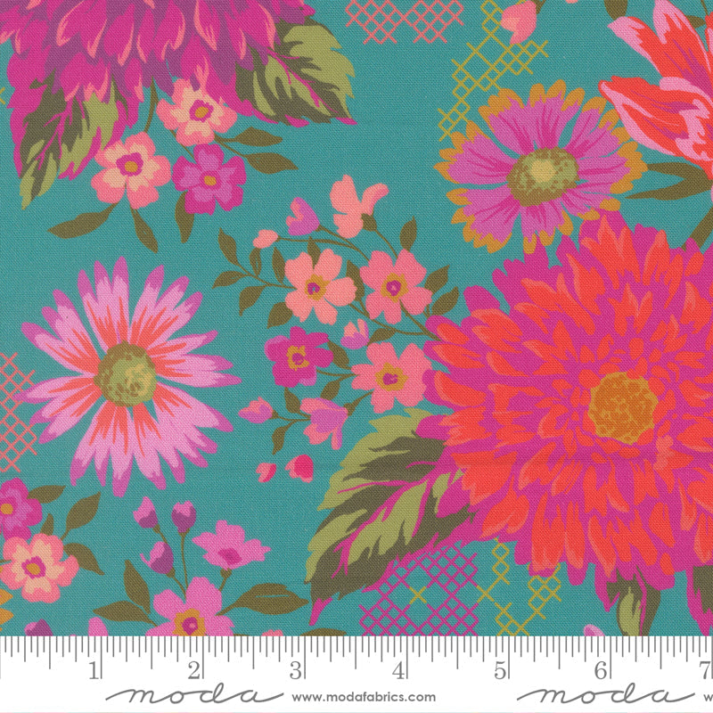 Parlor – Happy Blooms Teal – by Crystal Manning with Moda Fabrics