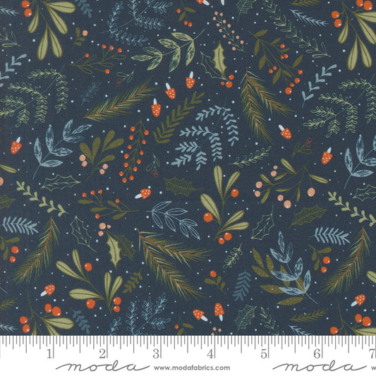 Purrfect Christmas - Holly and Pine - Midnight - by Elena Amo for Moda Fabrics