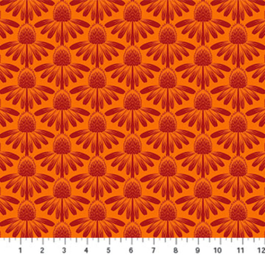 Indelible - Coneflower in Tangerine - by Anna Maria Textiles