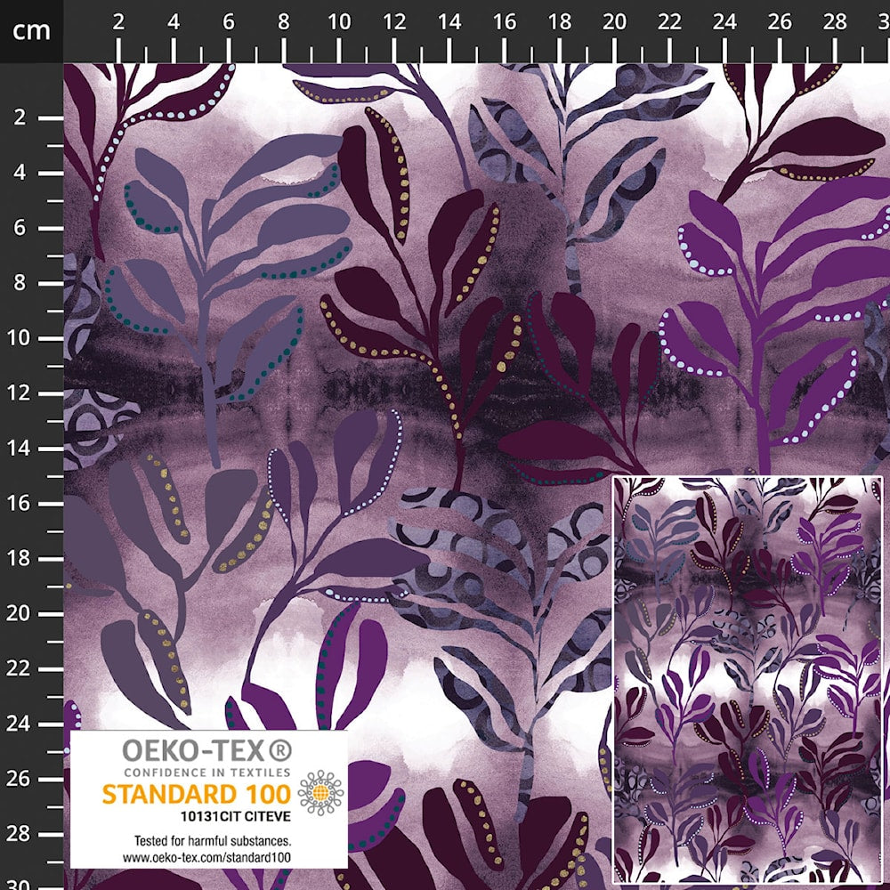 Colourful Leaves - Plum Leaves - by Stof Fabrics