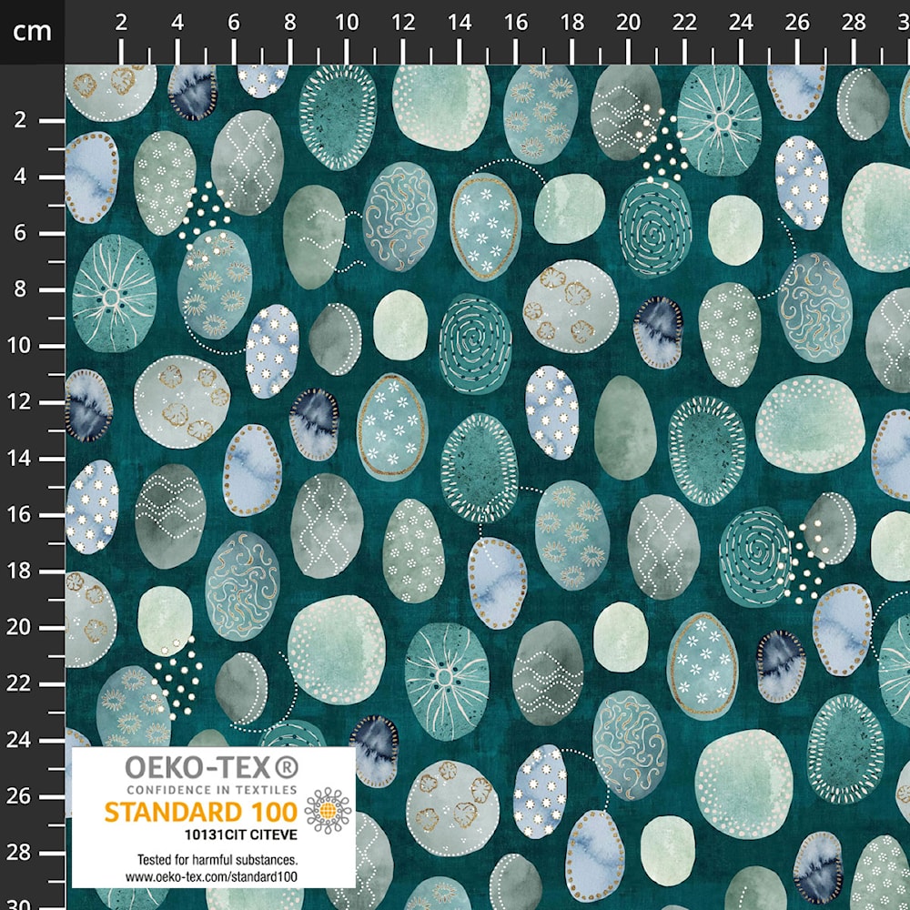 Colourful Leaves - Teal Stones - by Stof Fabrics