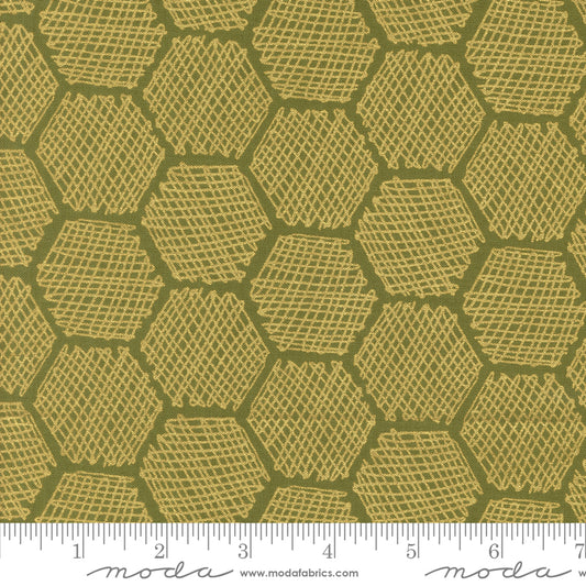 Bee Garden - Honeycomb Geometrics - Metallic Ivy by Gingiber with Moda Fabrics
