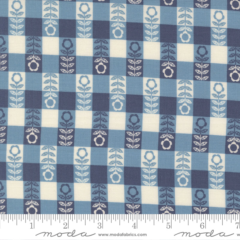 Night Owl – Flower Plaid in Sky (Half Yard Cut) – by Gingiber with Moda Fabrics