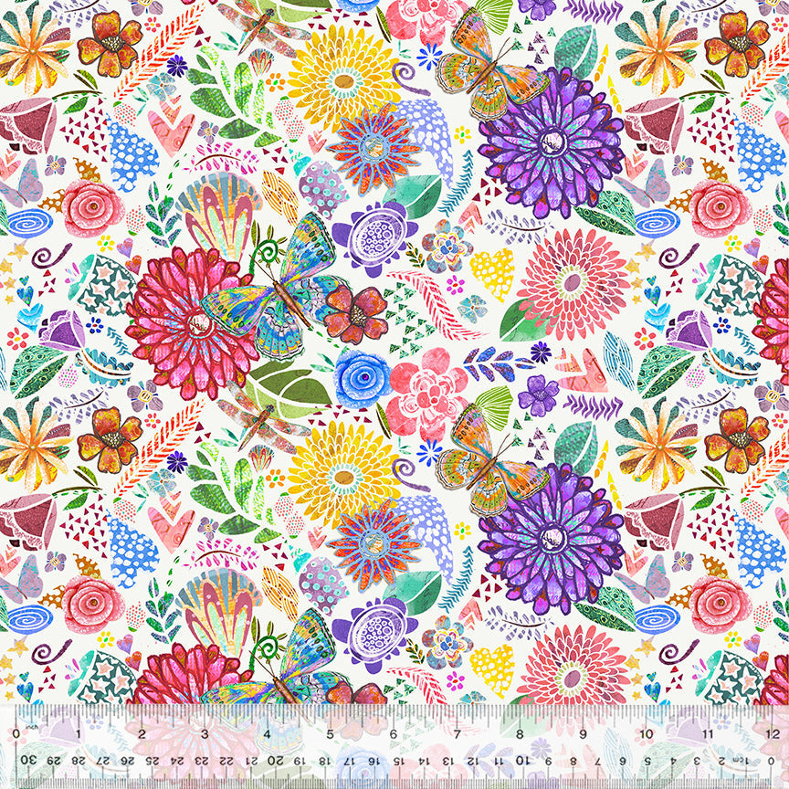 Shine On - Collage, White (Half Yard Cut) - by Jennifer Lambein with Windham Fabrics