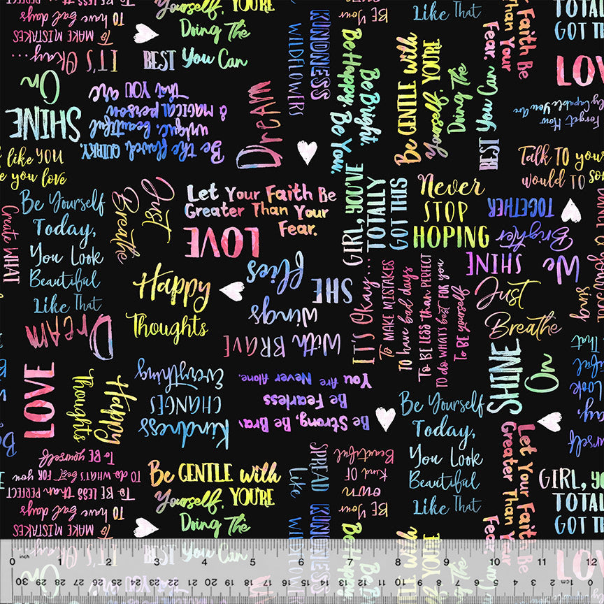 Shine On - Self-Love, Black (Half Yard Cut) - by Jennifer Lambein with Windham Fabrics