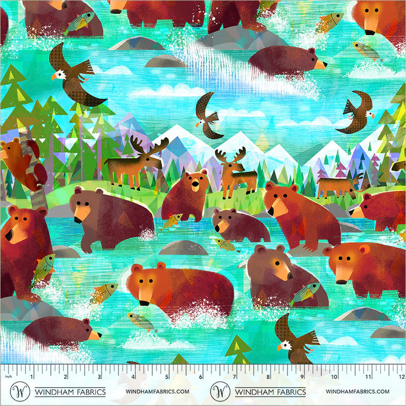 Animal Kingdom - Bathing Bears - by Gareth Lucas with Windham Fabrics