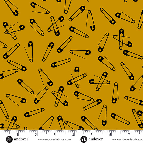 Iconic Fabric in Gold Pins by Libs Elliott with Andover Fabrics