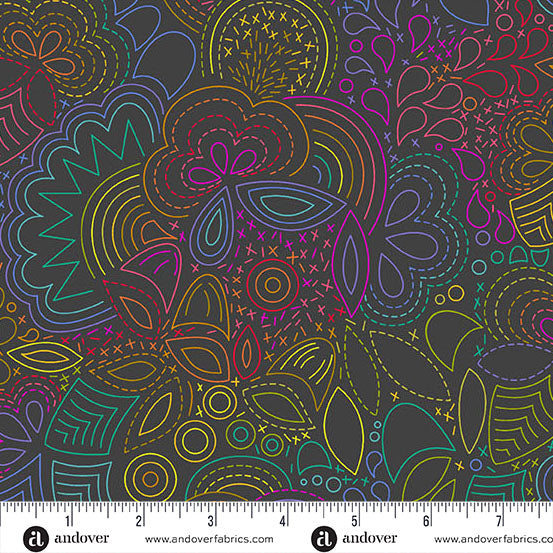 Color Wheel - Night Rainbow Stitched - by Alison Glass with Andover Fabrics