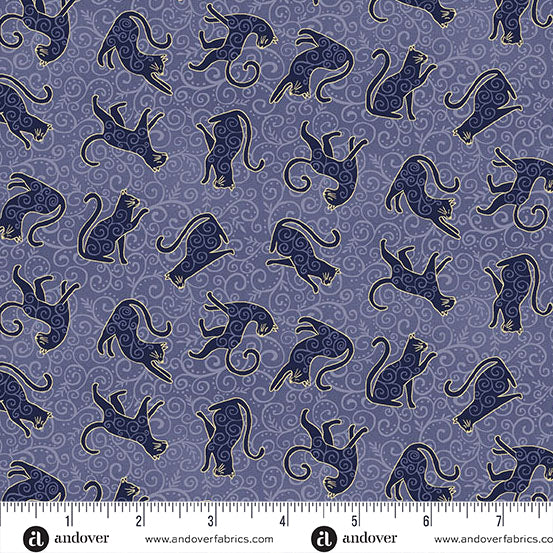 Charmed - Whiskers in Blue - by Makower UK with Andover Fabrics