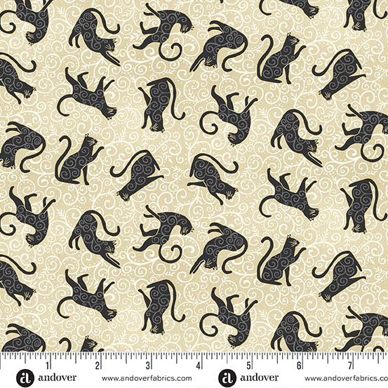 Charmed - Whiskers in Cream - by Makower UK with Andover Fabrics