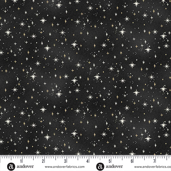 Charmed - Shimmer in Black - by Makower UK with Andover Fabrics