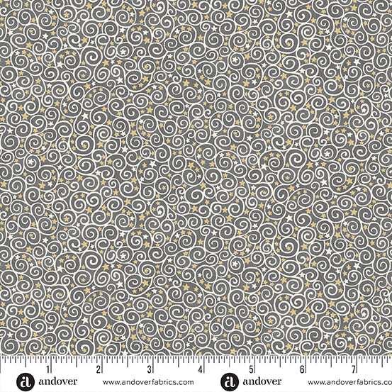 Charmed - Scroll in Grey - by Makower UK with Andover Fabrics