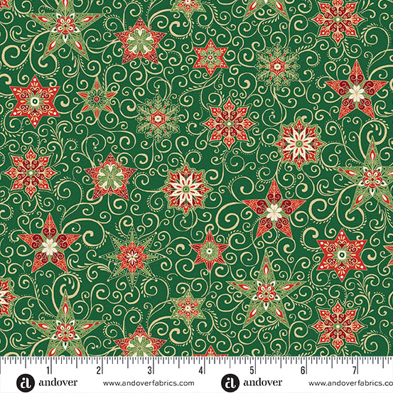 Adorn - Star in Green - by Makower UK with Andover Fabrics