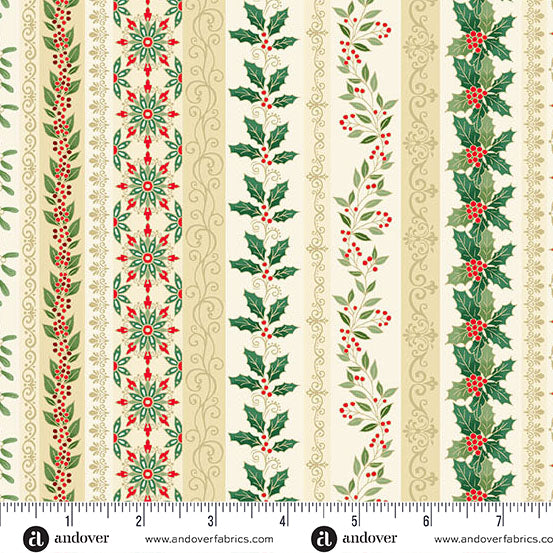 Adorn - Garland Stripe in Cream - by Makower UK with Andover Fabrics