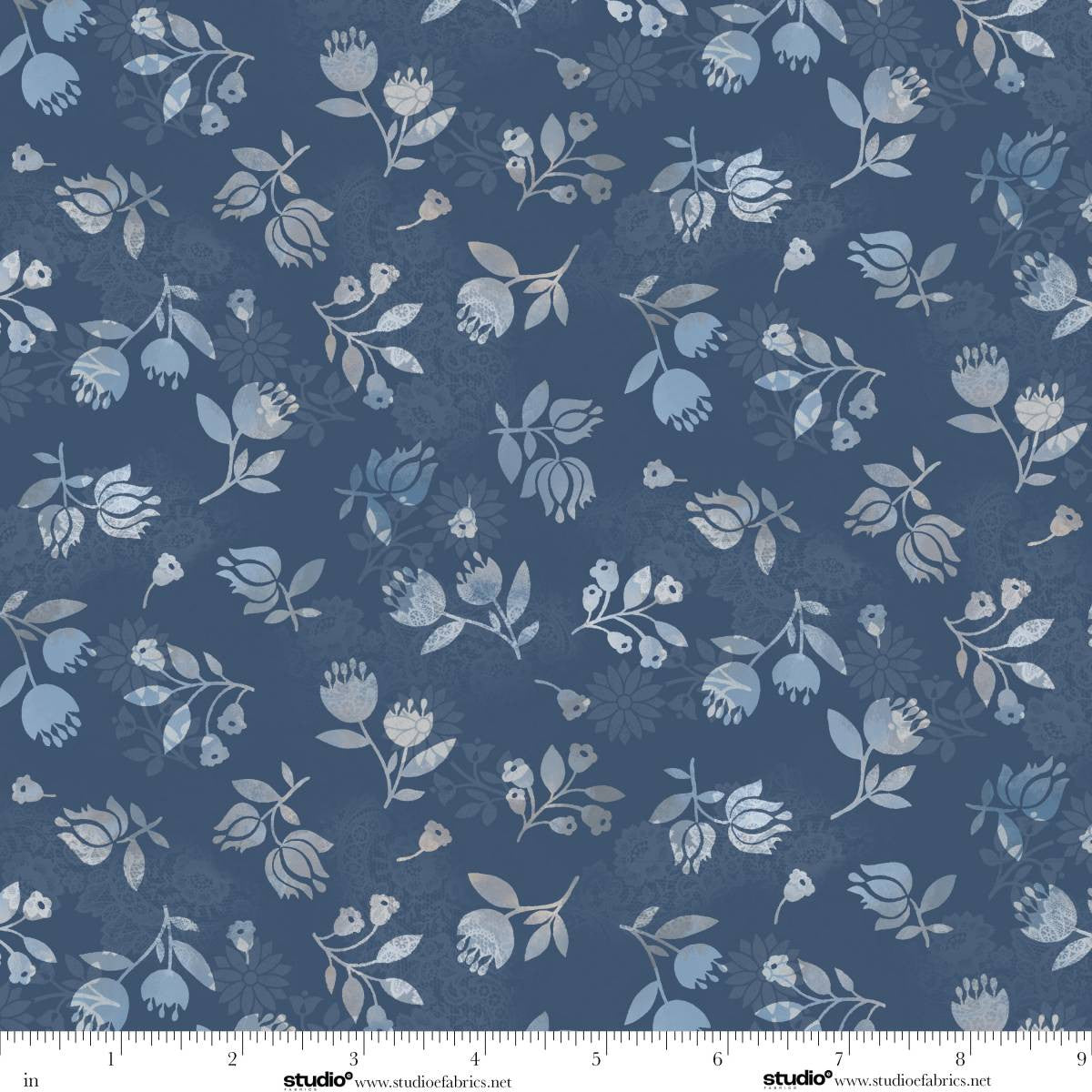 Kindly, Yours - Shaded Flowers in Denim - by Diane Kappa with Studio E Fabrics