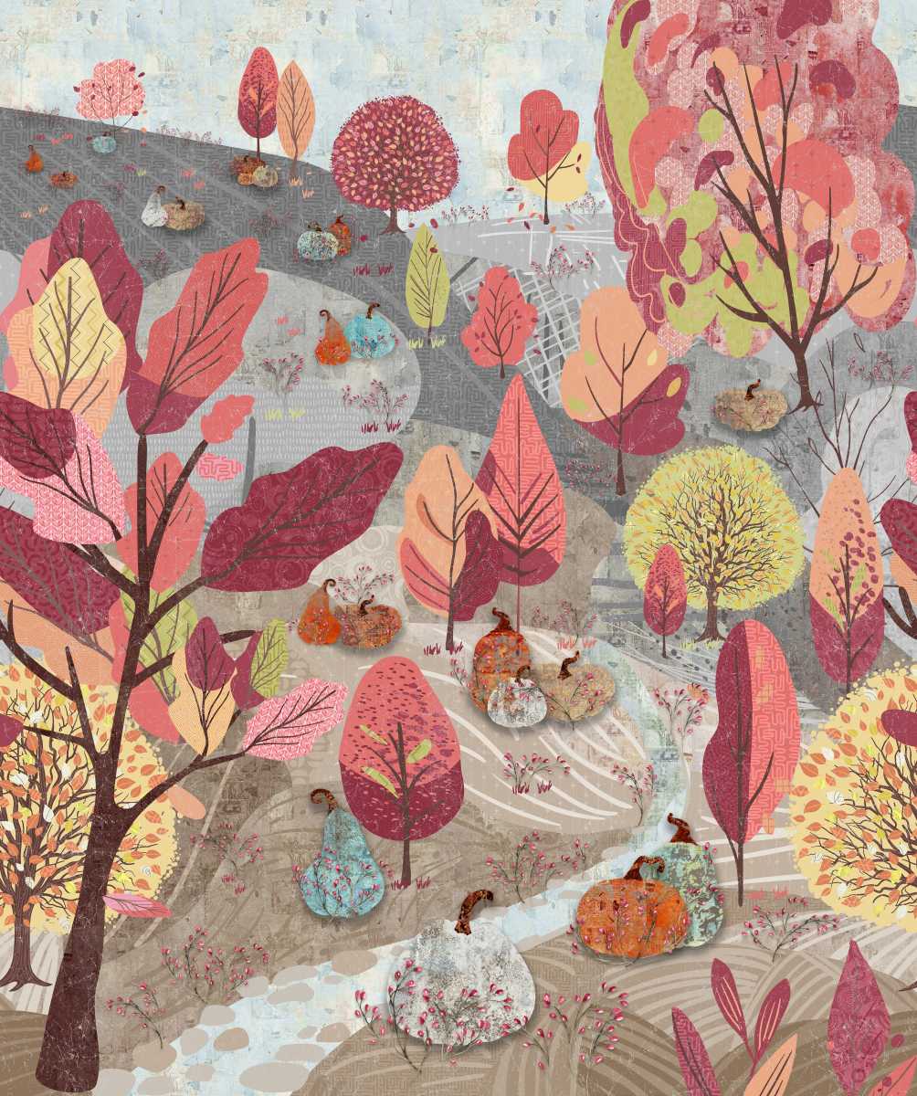 Free Falling - Pumpkin Hill in Storm 36" x 44" Panel - by Funny Girl with Studio E Fabrics