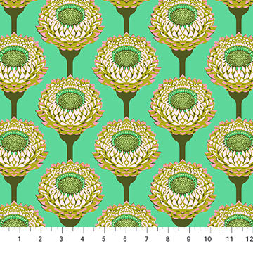 Iconic Fabric - Strawflower in Aqua - by Anna Maria Textiles