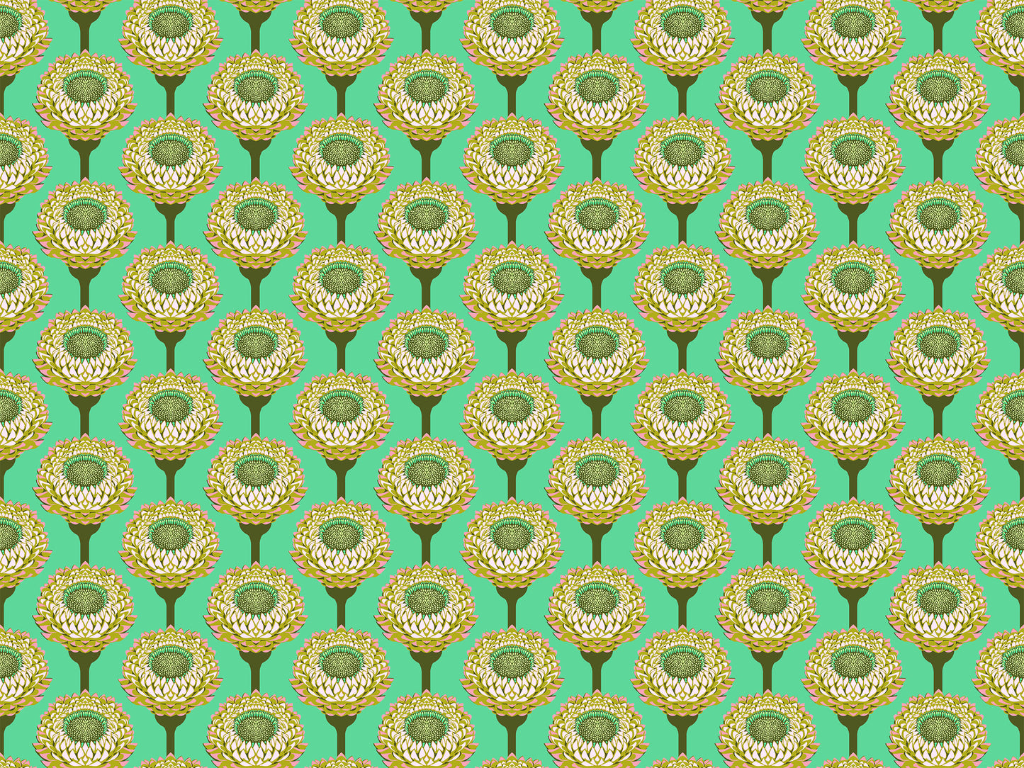 Iconic Fabric - Strawflower in Aqua - by Anna Maria Textiles