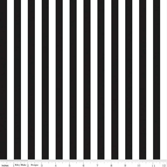 Stripes Fabric - 1/2" Stripe Black - by Riley Blake Designs