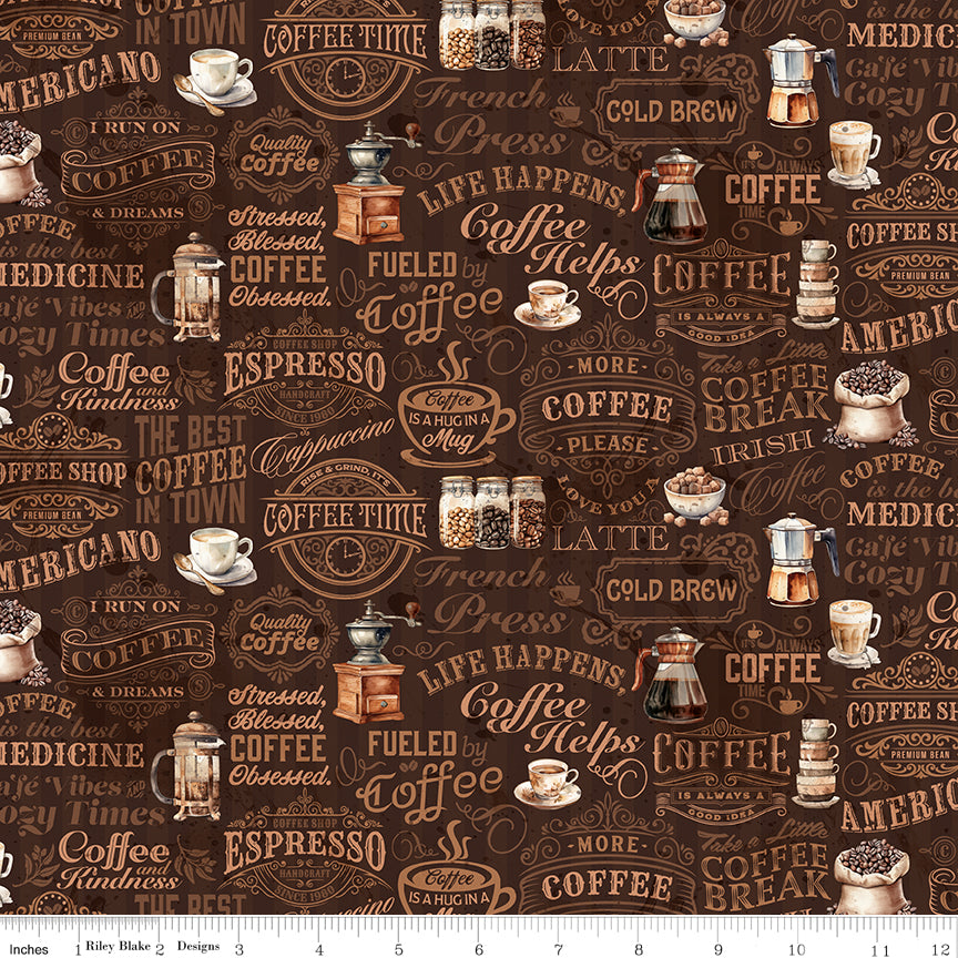 Coffee Time - Text in Brown - by RBD Designers with Riley Blake Designs