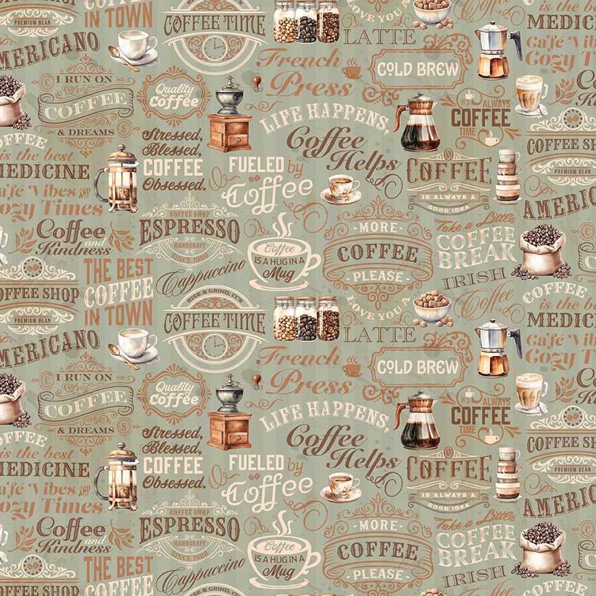 Coffee Time - Text in Sage - by RBD Designers with Riley Blake Designs