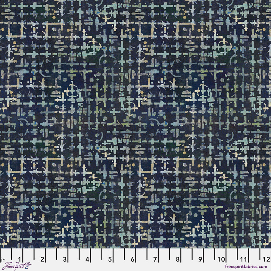 On Your Mark – Maze - Indigo (Half Yard Cut) – by Seth Apter with FreeSpirit Fabrics