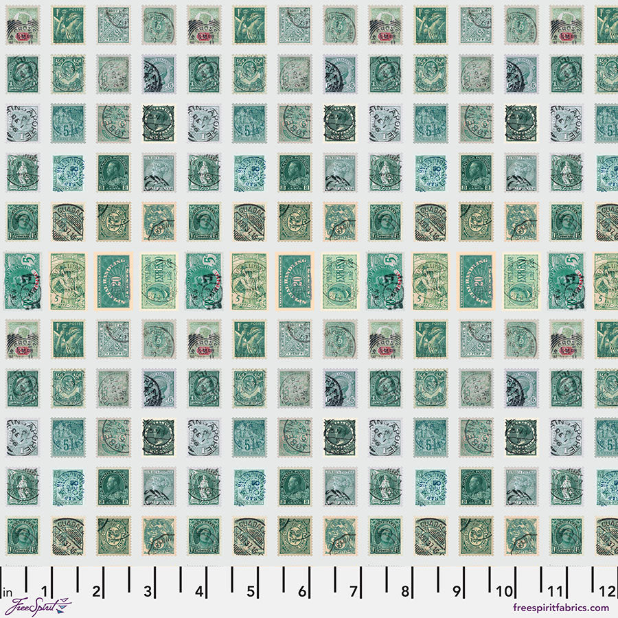 Eclectic Elements Palette Teal - Stamps (Half Yard Cut) - by Tim Holtz with FreeSpirit Fabrics