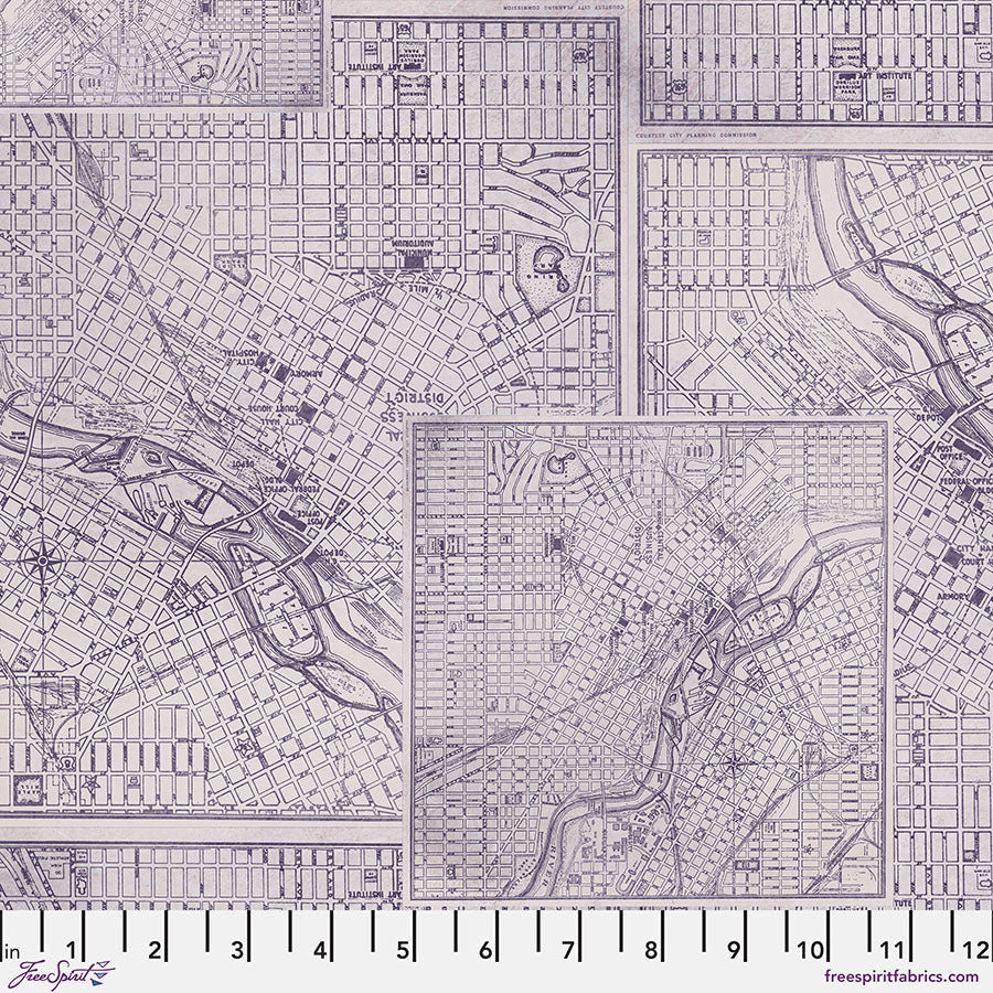 Eclectic Elements Palette - Map - Purple (Half Yard Cut) - by Tim Holtz with FreeSpirit Fabrics