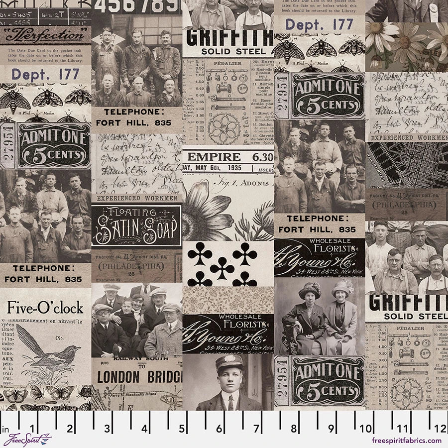 Eclectic Elements Palette Charcoal - Collage - by Tim Holtz with FreeSpirit Fabrics