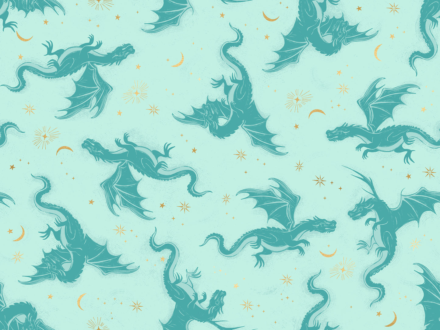Fireglow - Etched Dragons in Mint (Metallic) - by Ruby Star Society with Moda Fabrics