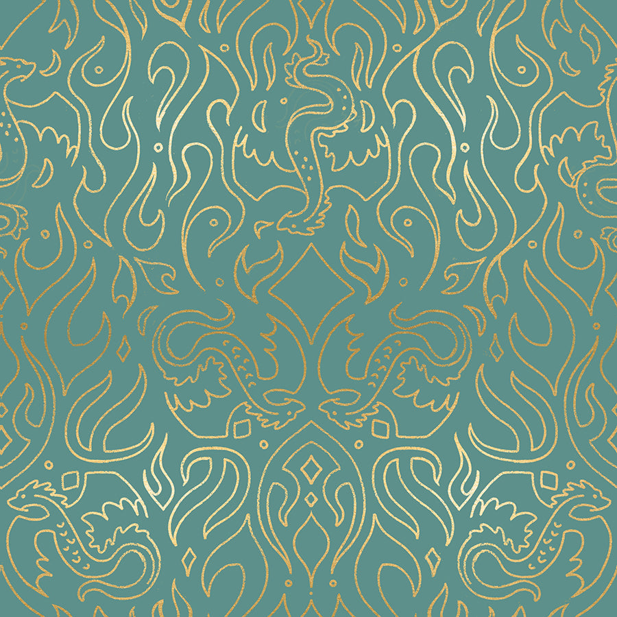 Fireglow - Scribe in Watercress (Metallic) - by Ruby Star Society with Moda Fabrics