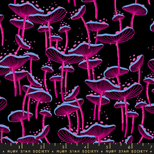 Glow Garden - Fungi - Black (Half Yard Cut) - by Sarah Watts with Ruby Star Society