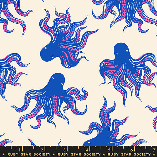 Ink Shop - Blue Octopus - by Sarah Watts with Ruby Star Society fabric swatch