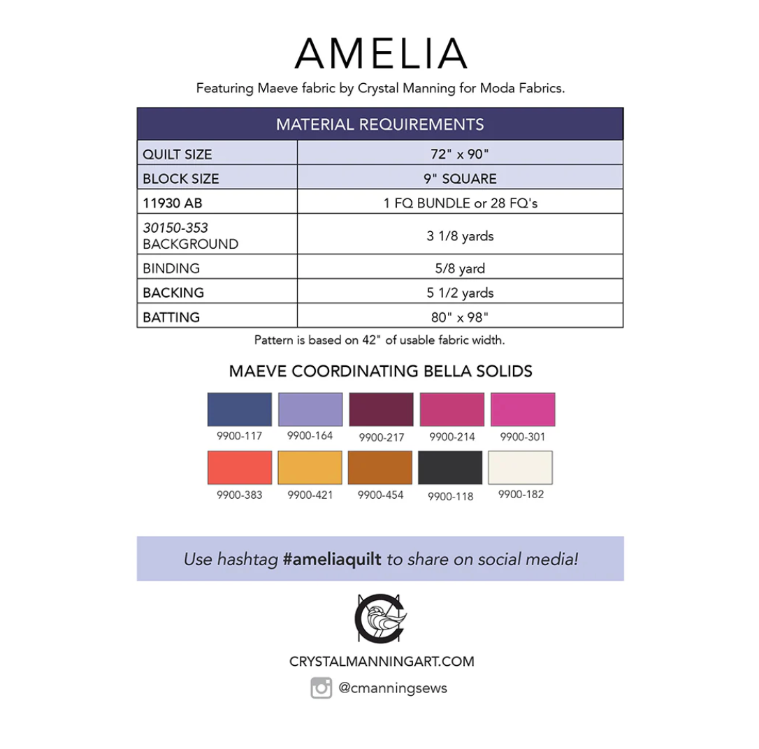 Amelia Quilt Pattern (72" x 90") by Crystal Manning