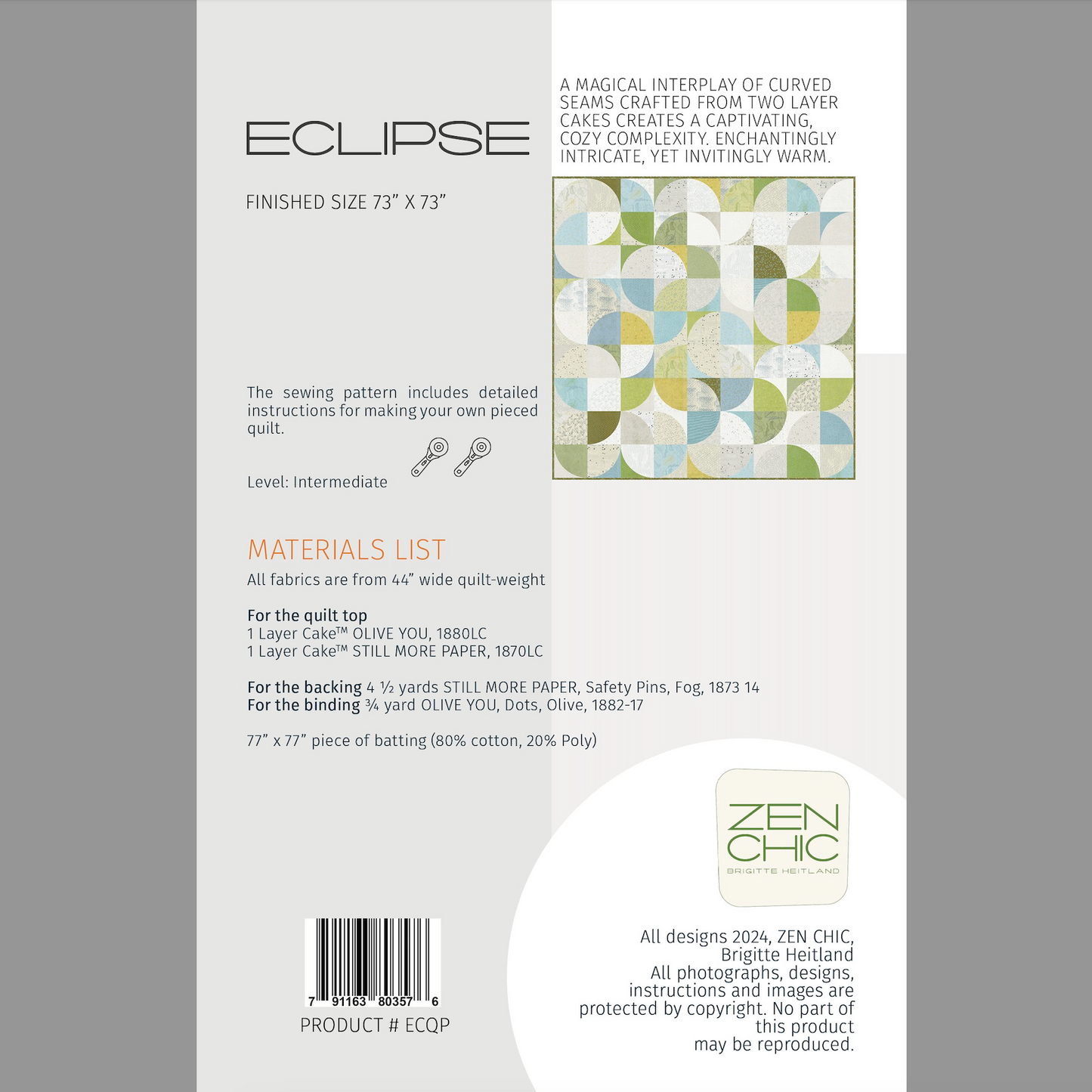 Eclipse 73" x 73" Quilt Pattern from Zen Chic