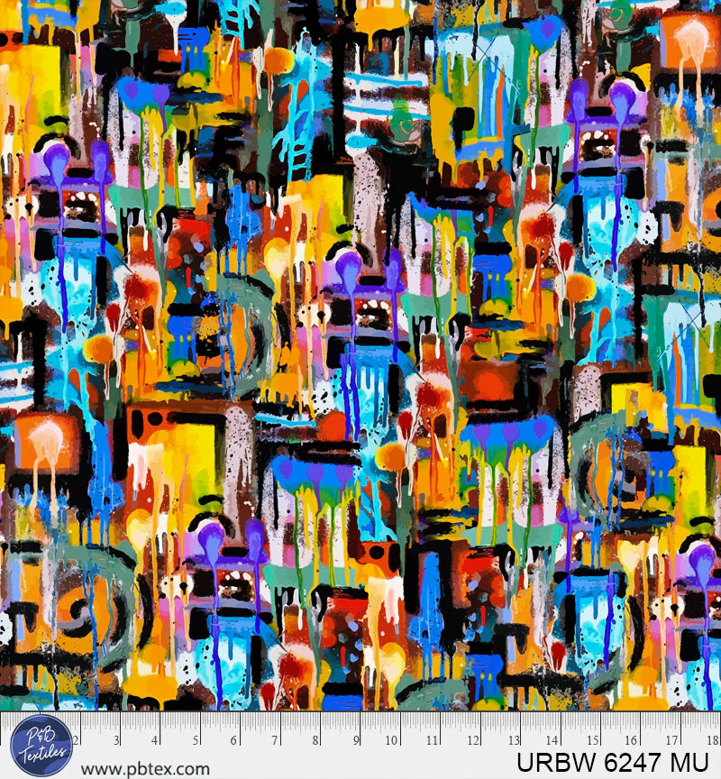 Urban Ink - 108" Wide Back in Dark and Moody Graffiti - by Alloyius McIlwaine with P&B Textiles