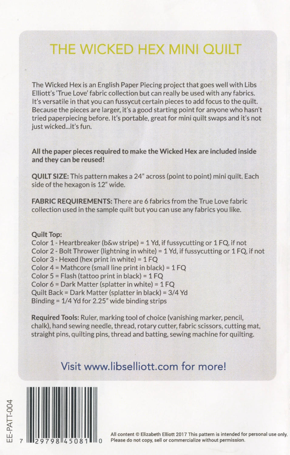 Paper Pieces Pack for Wicked Hex - EPP Mini Quilt Pattern Included!