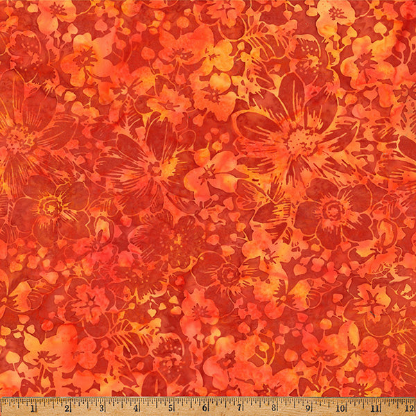Bali Batik - Ember Glow - Floral in Cayenne - by Hoffman Fabrics