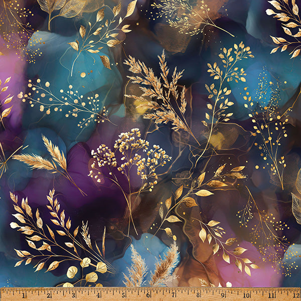 Midnight Flora - Jewel Plants - by Hoffman Fabrics