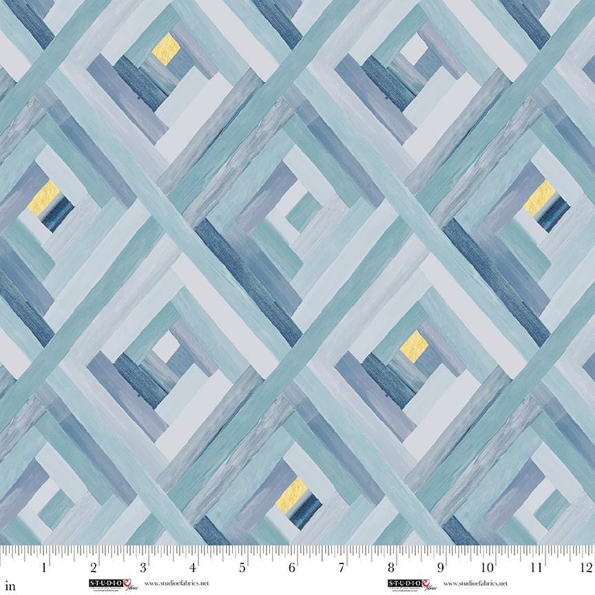 Behind Blue Eyes fabric – Log Cabin Watercolor print – by Funny Girl for Studio E Fabrics