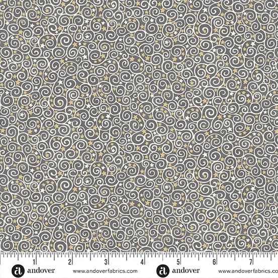Charmed - Scroll in Grey - by Makower UK with Andover Fabrics