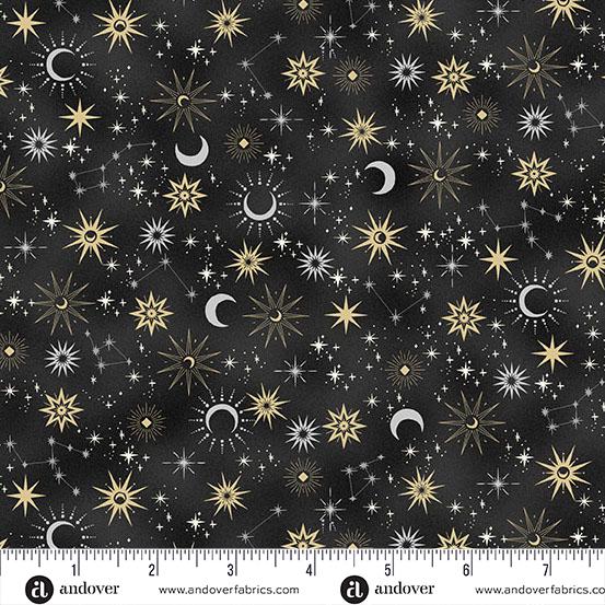 Charmed - Galaxy in Black - by Makower UK with Andover Fabrics