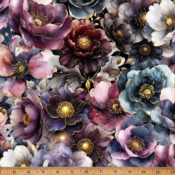 Midnight Flora - Deep Amethyst - by Hoffman Fabrics