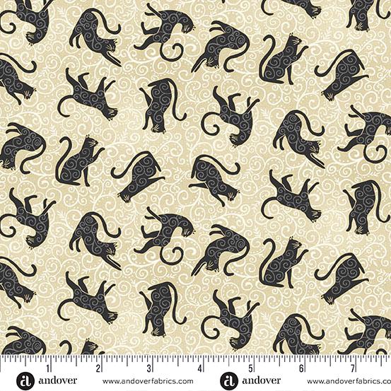 Charmed - Whiskers in Cream - by Makower UK with Andover Fabrics