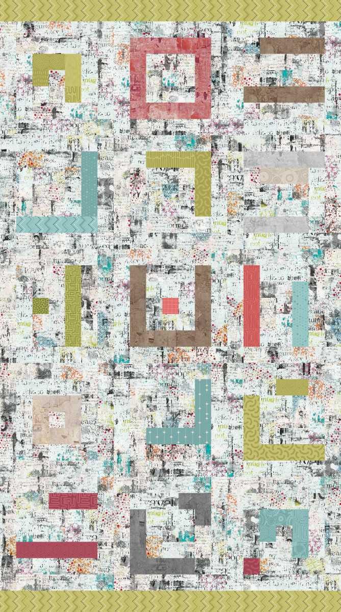 Free Falling - Log Cabin Improv in Pearl 24" x 44" Panel - by Funny Girl with Studio E Fabrics