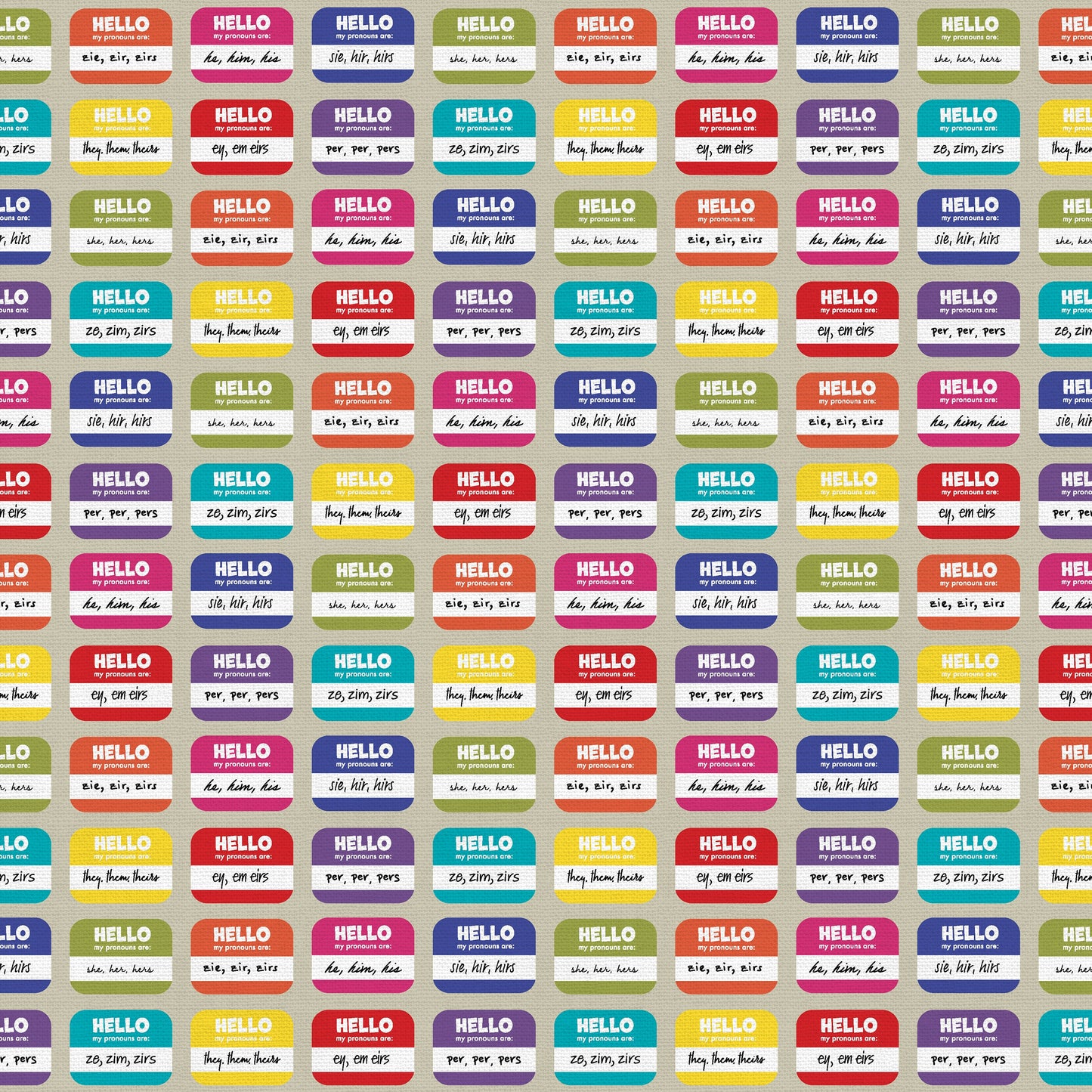 Insignias de pronombre Arco iris (corte de media yarda) - Love is Love Pride Fabrics - Mx Domestic