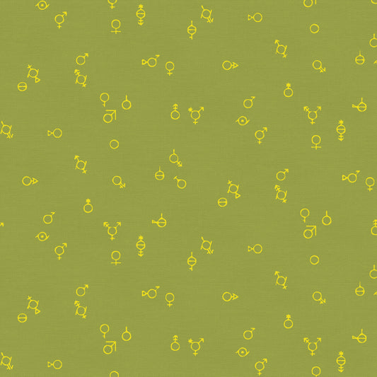 Geschlechtssymbole Grün (Halber Yard Schnitt) - Love is Love Pride Fabrics - Mx Domestic