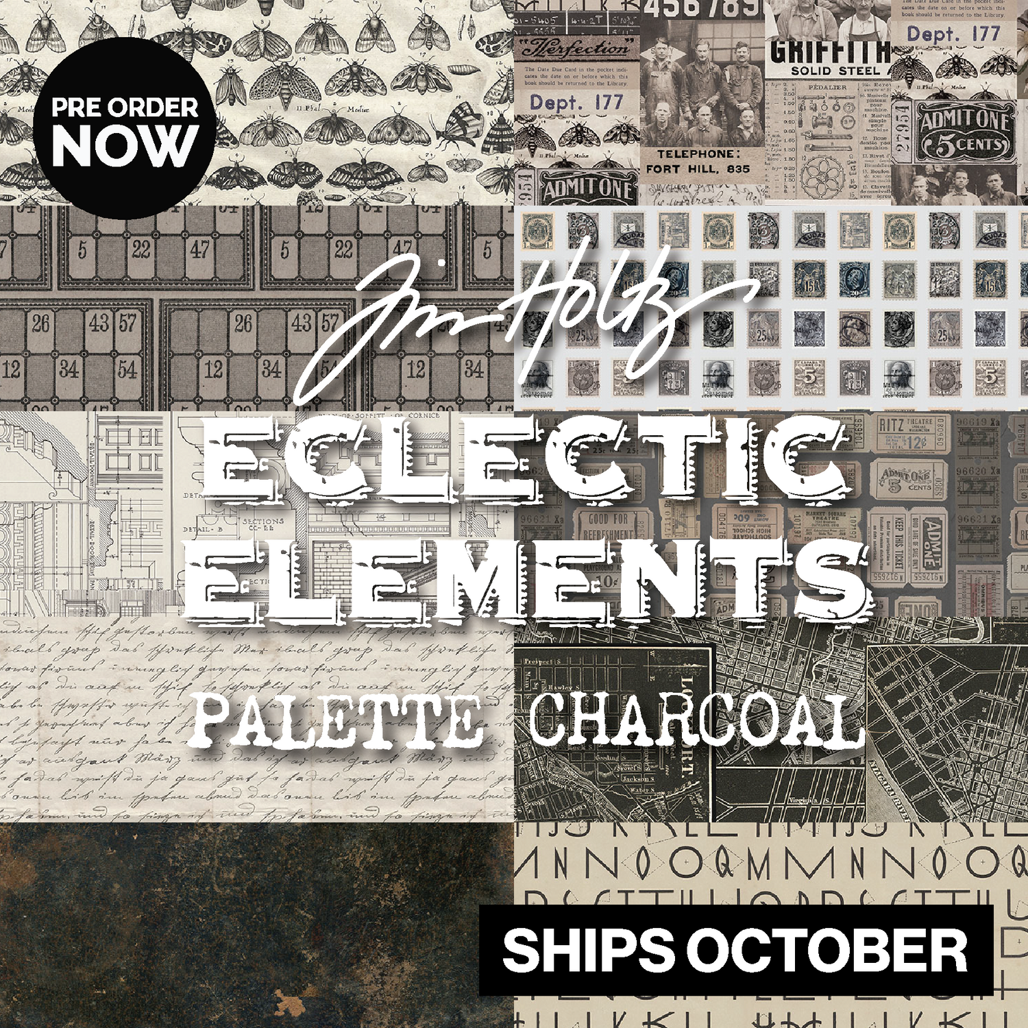 Eclectic Elements Palette Charcoal by Tim Holtz with FreeSpirit Fabrics