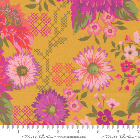 Parlor – Happy Blooms Dijon (Half Yard Cut) – by Crystal Manning with Moda Fabrics